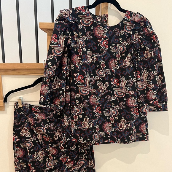 BA&SH Two Piece Set, Skirt and Top with Paisley Pattern and Button Detailing